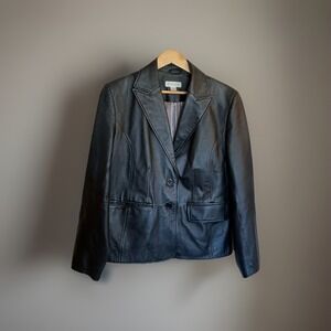 Worthington Women's Short Lined Genuine Leather Coat Jacket Black Size Large